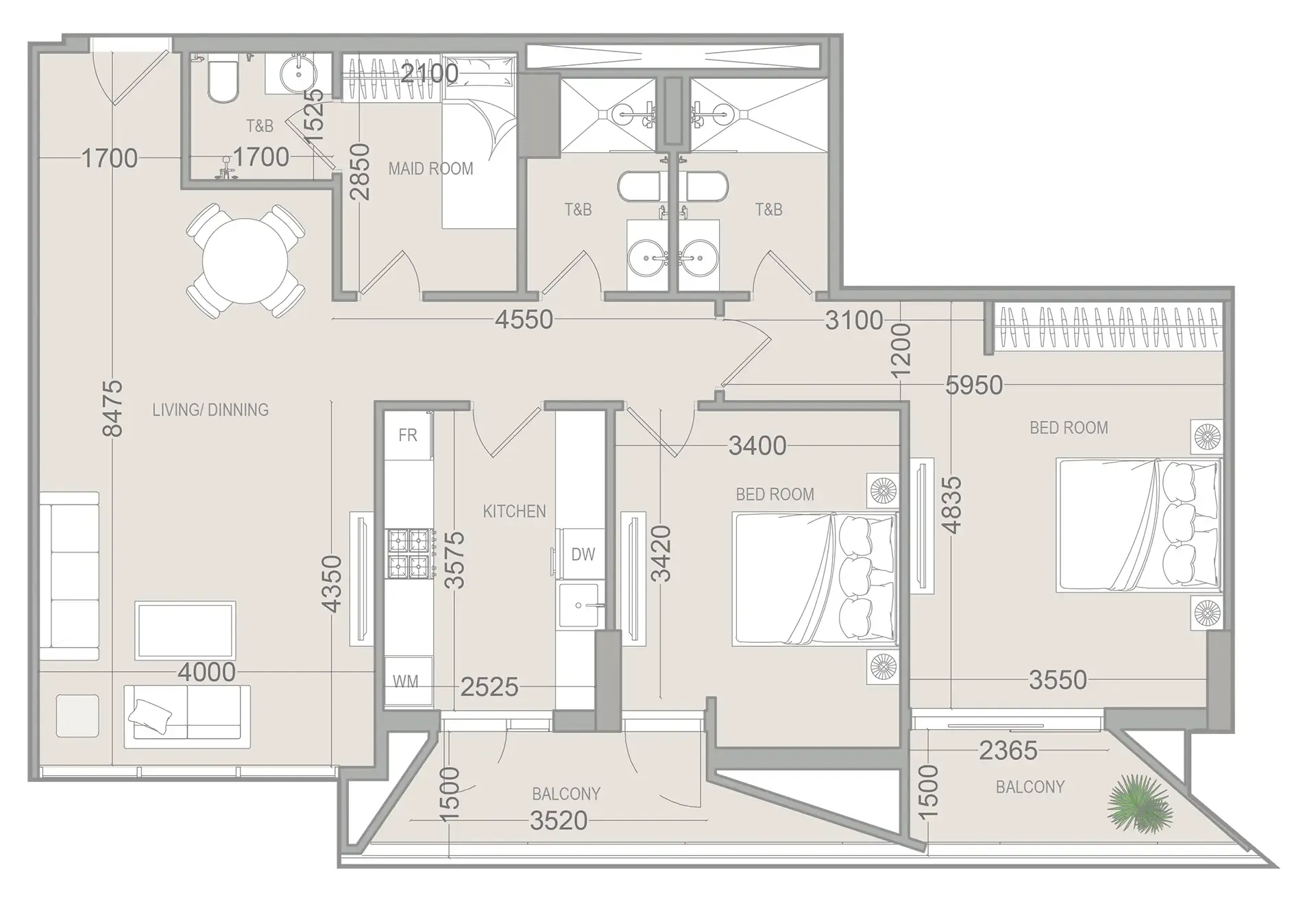 EVERGR1N House 4 2 bed floor plan, 1,238 sqft