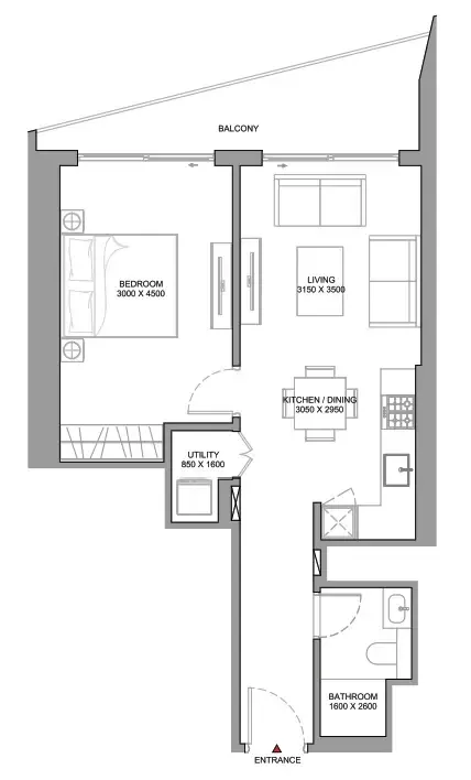The Serene at Sobha Central 1 bed floor plan, 695 sqft