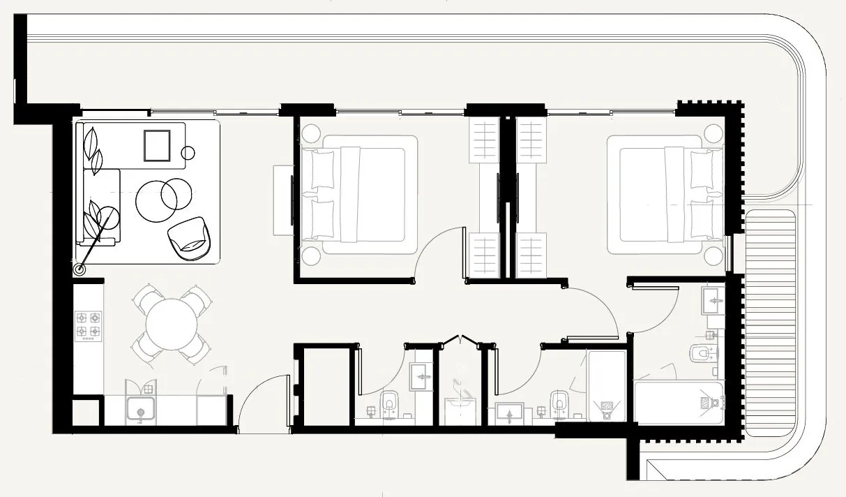 Azizi Sakandar 2 bed floor plan, 1,104 sqft