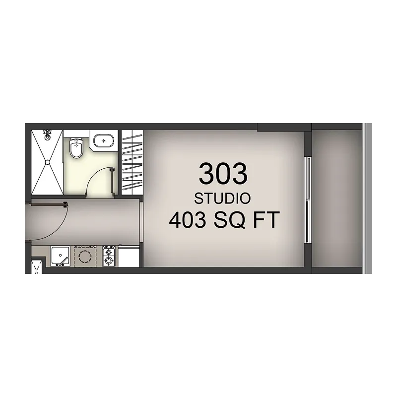 Aizel Tower Studio floor plan, 403 sqft