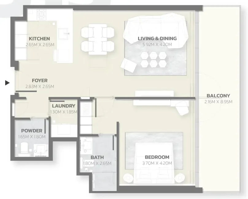 Tonino Lamborghini Residences 1 bed floor plan, 982 sqft