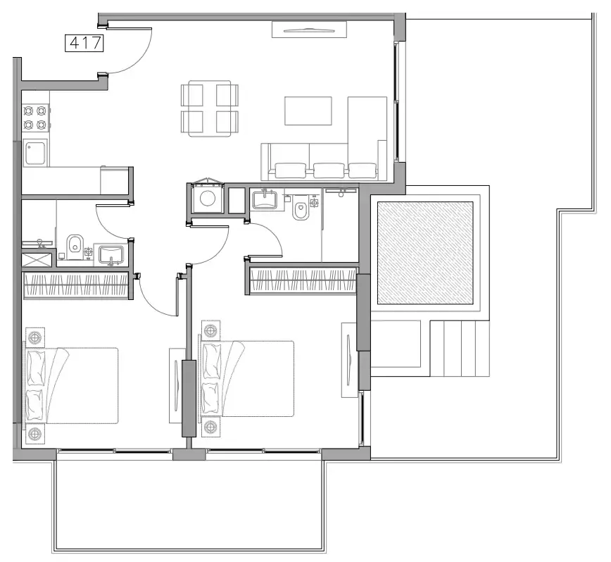 Trevino 2 bed floor plan, 1,313 sqft