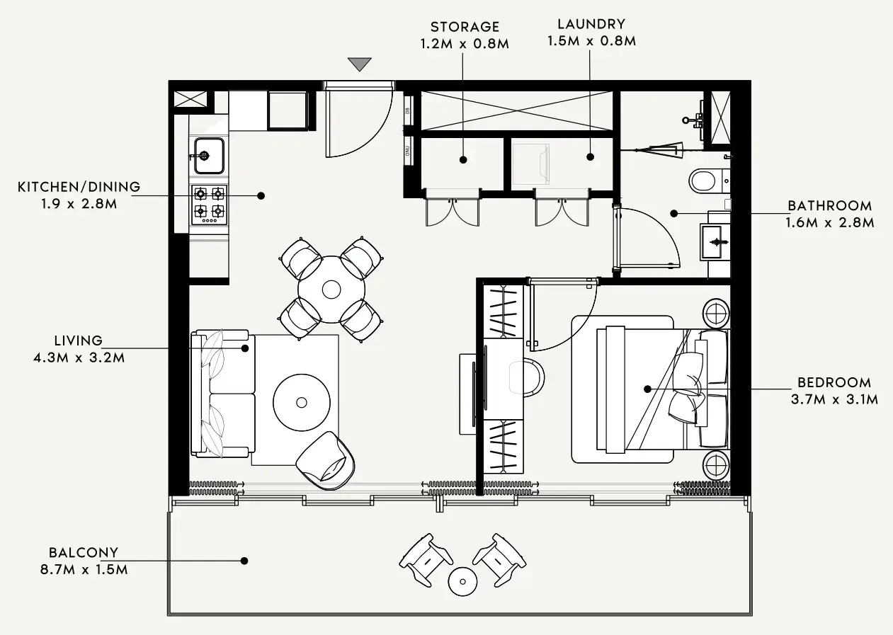 Azizi Milan 1 bed floor plan, 721 sqft