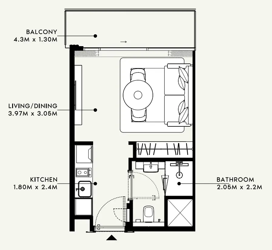 Azizi Milan Studio floor plan, 326 – 329 sqft