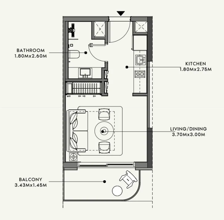 Azizi Venice Studio floor plan, 340 sqft