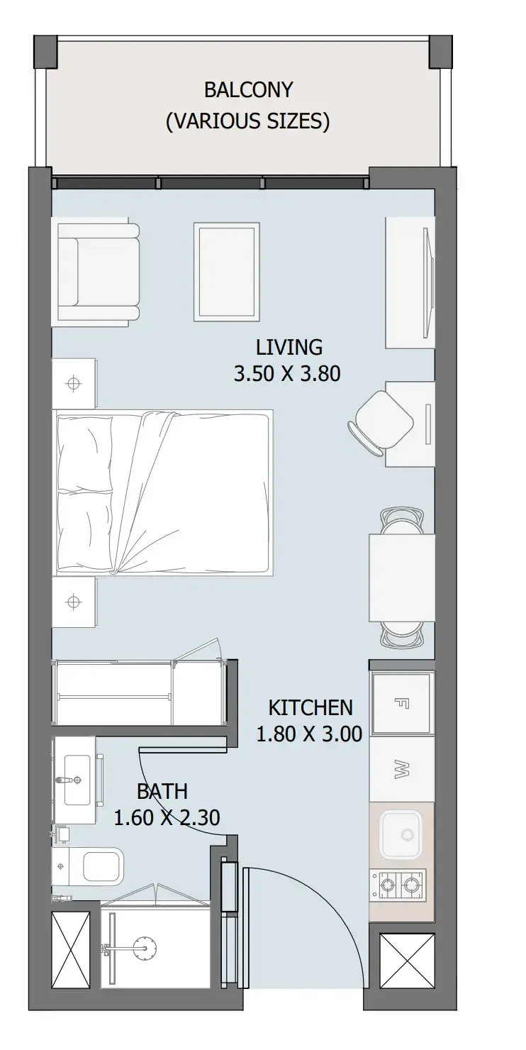 Verdana III Studio floor plan, 336 – 568 sqft
