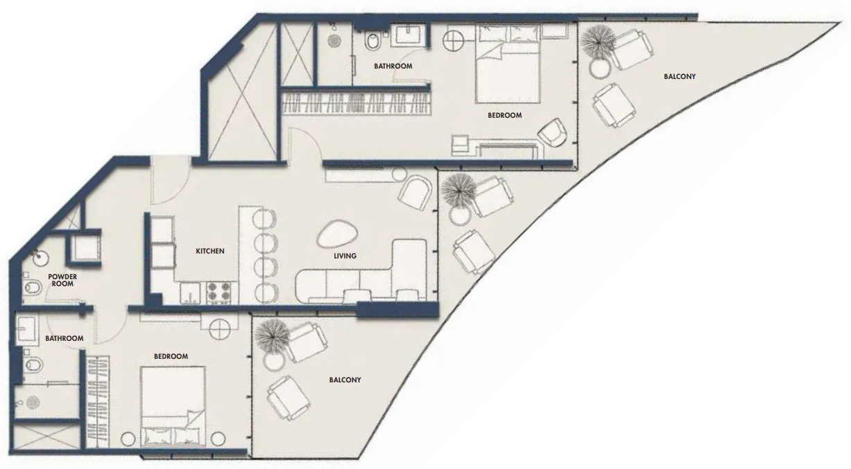 Amra Residences 2 bed floor plan, 1,223 sqft
