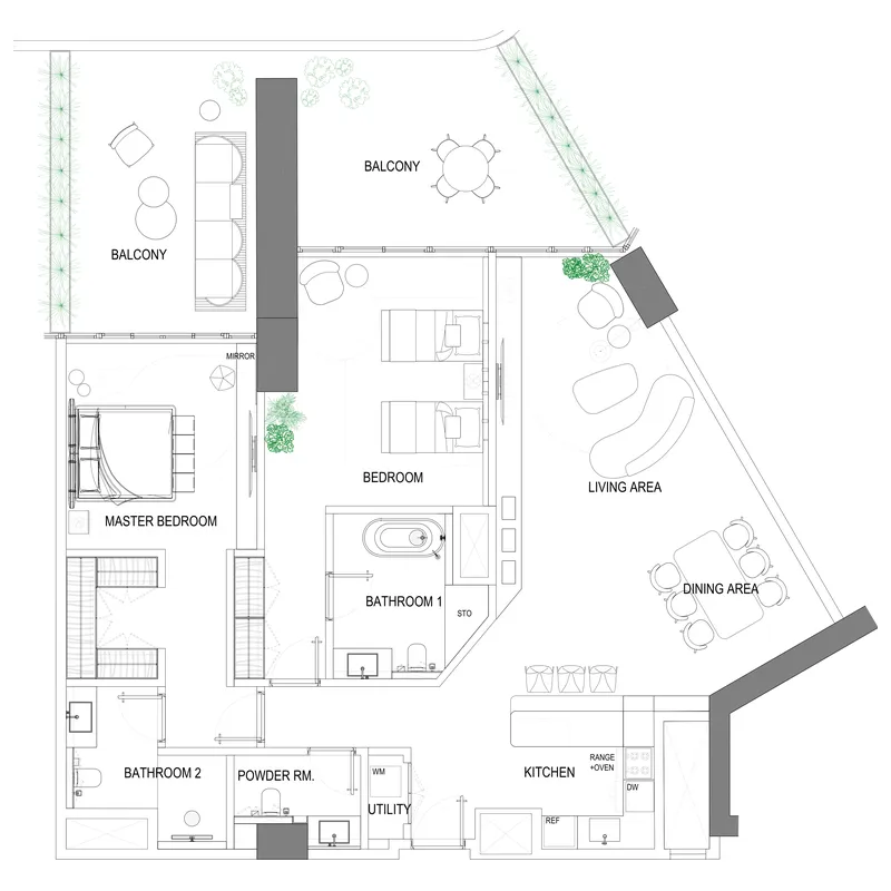 Fortune Bay Residences 2 bed floor plan, 1,607 – 1,836 sqft