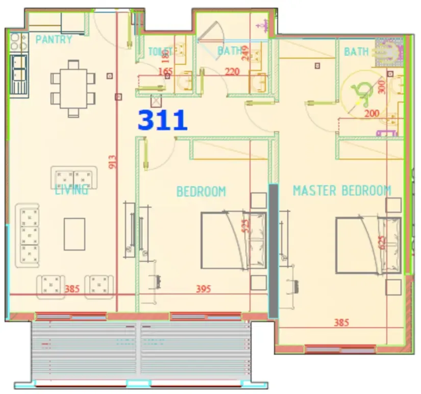 Carmel Residence 2 bed floor plan, 1,360 sqft