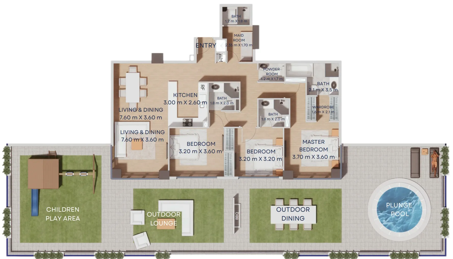 Manam Pearl 3 bed floor plan, 3,182 sqft