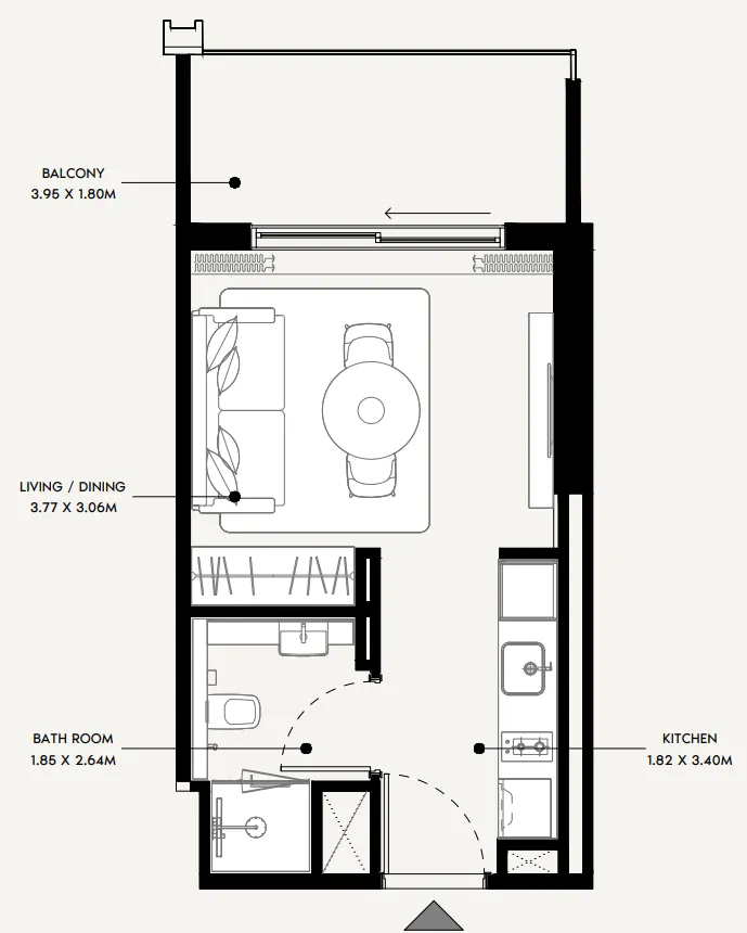 Azizi Venice Studio floor plan, 356 sqft