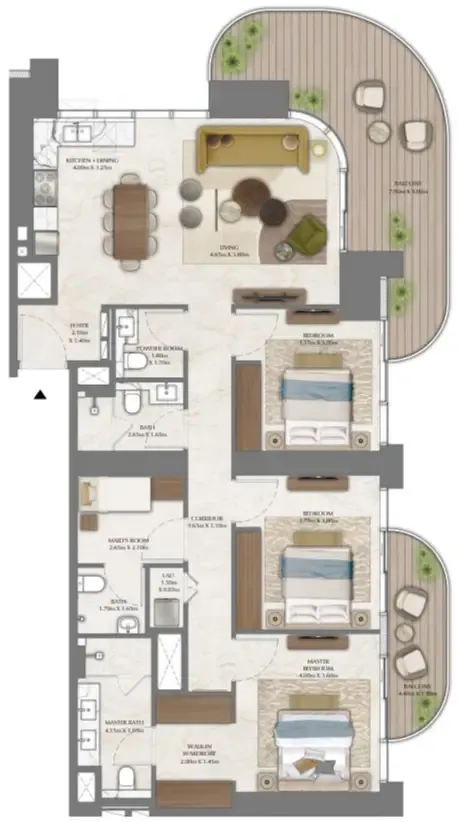 Address Residences Zabeel 3 bed floor plan, 1,818 sqft