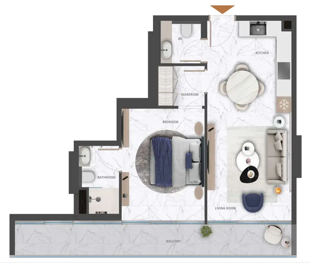 Wadi Hills 1 bed floor plan, 735 sqft