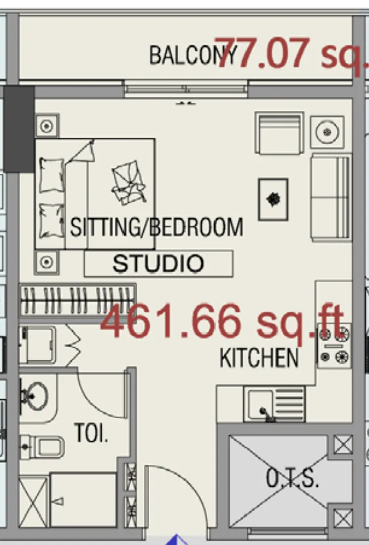 Forest City Studio floor plan, 462 sqft