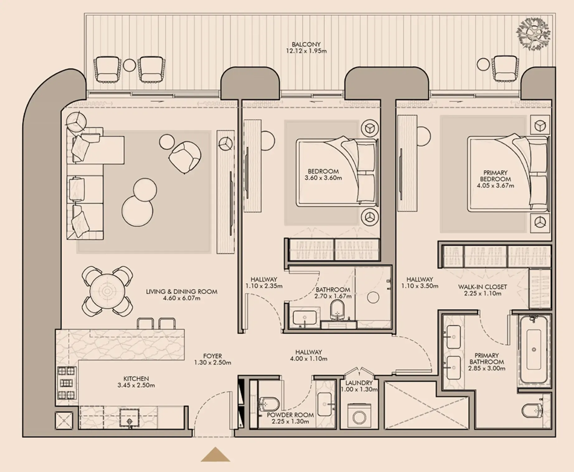 Nourelle 2 bed floor plan, 1,475 sqft