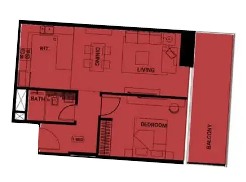 Binghatti Ruby 1 bed floor plan, 742 sqft
