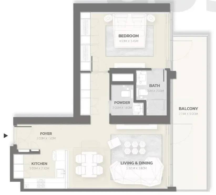Tonino Lamborghini Residences 1 bed floor plan, 982 sqft