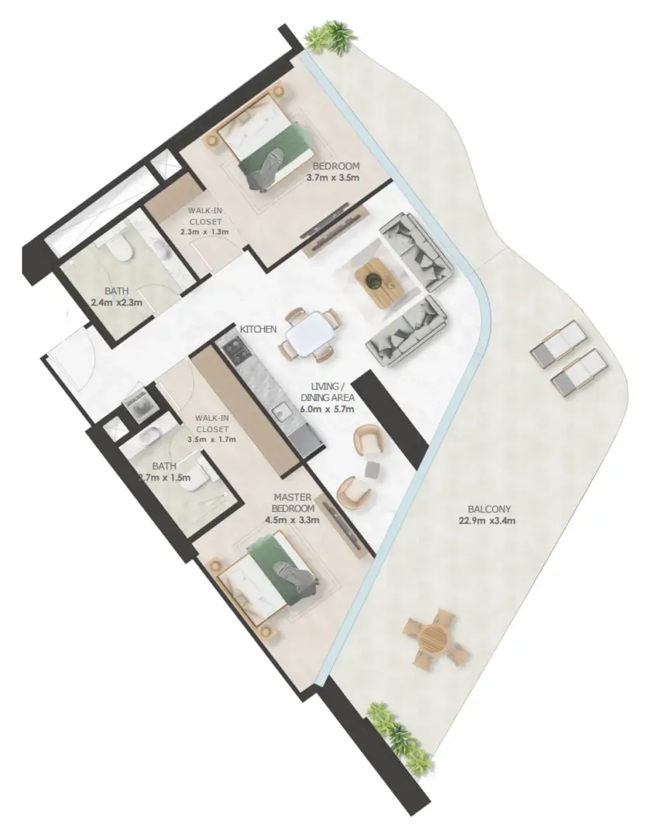 Oystra 2 bed floor plan, 1,657 sqft