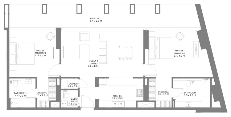 Safa Parkview 2 bed floor plan, 1,486 sqft