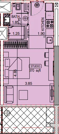 Binghatti Starlight Studio floor plan, 431 sqft