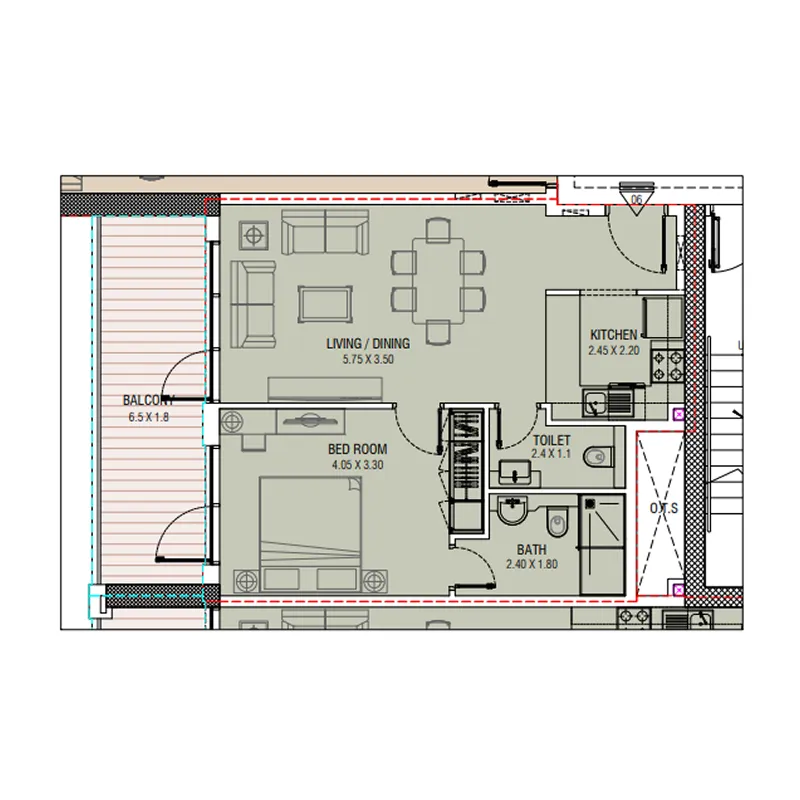Al Waleed W.S 1 1 bed floor plan, 753 – 754 sqft