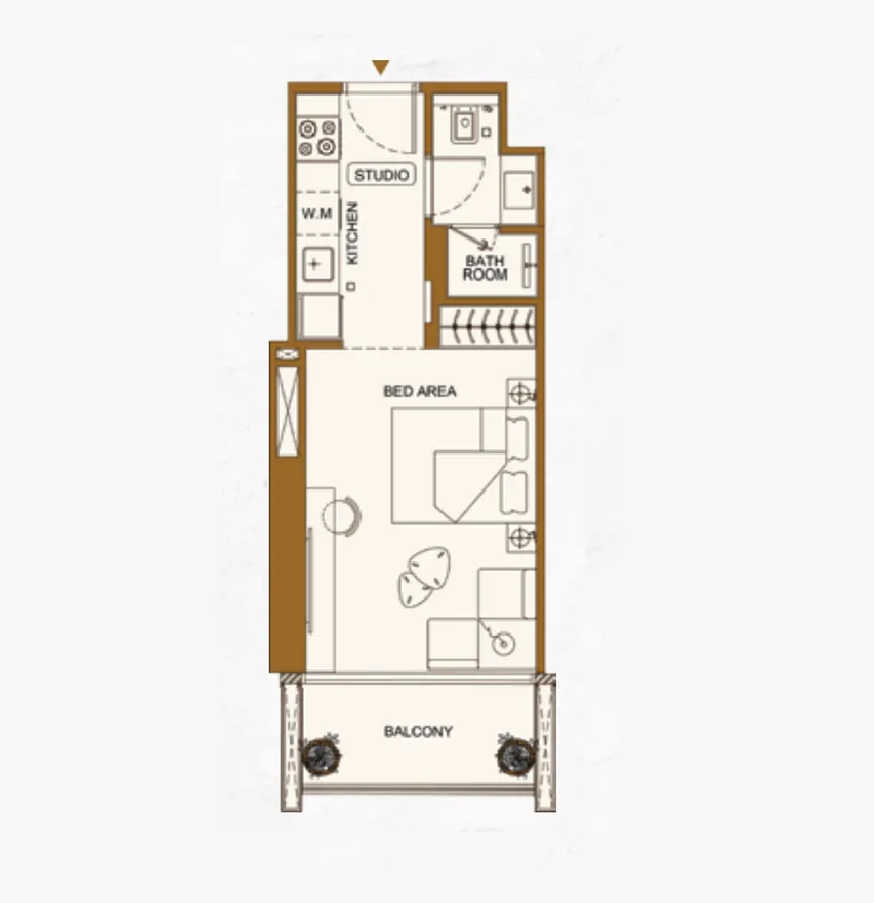 Binghatti Luxuria Studio floor plan, 336 – 338 sqft