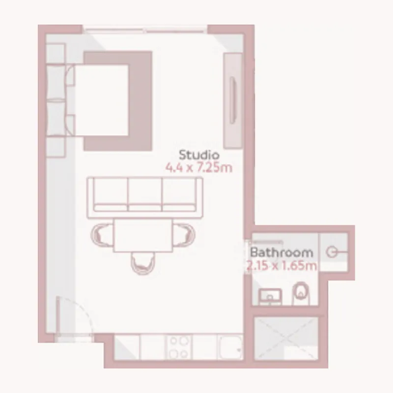 Jebel Sifah - Solaris Studio floor plan, 404 – 409 sqft