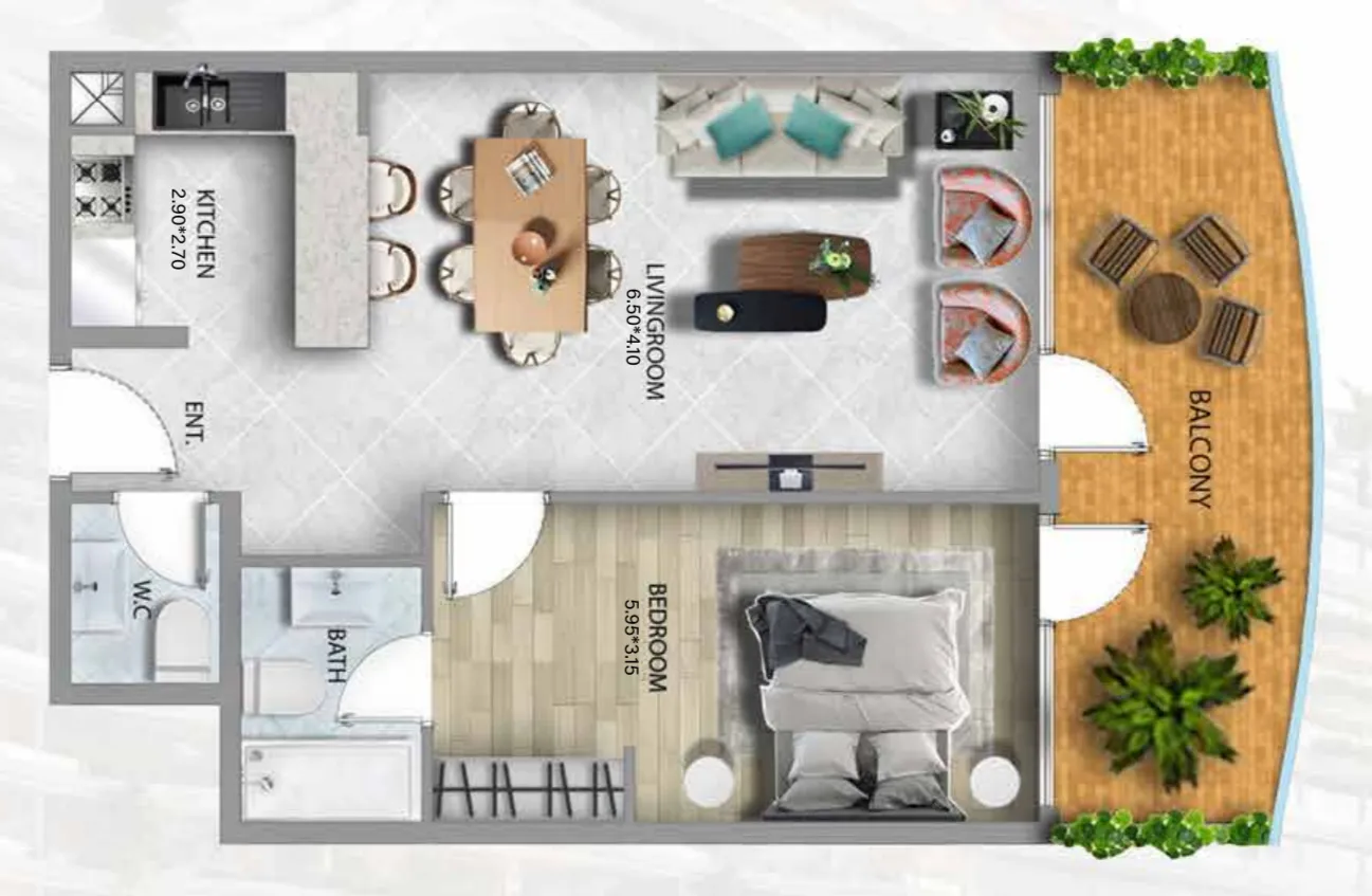 311 Boulevard 1 bed floor plan, 888 sqft