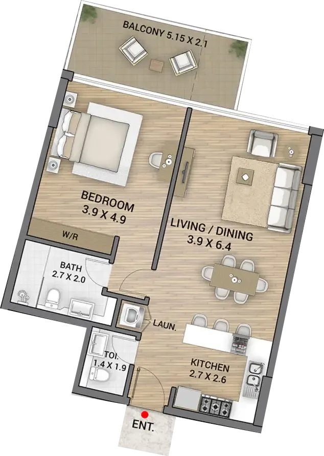 Ocean Tower 1 bed floor plan, 873 sqft