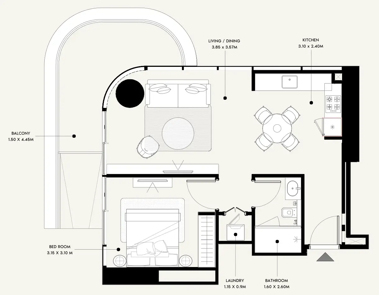 Azizi Milan 1 bed floor plan, 718 sqft