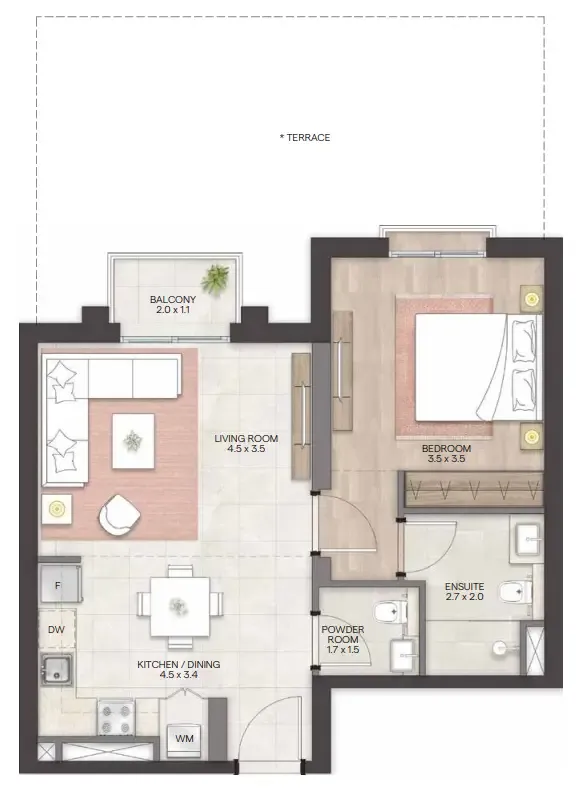 Bloom Living - Granada 1 bed floor plan, 1,034 sqft