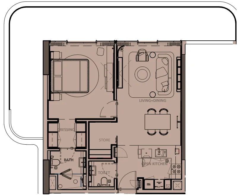 Sunset Bay Grand 1 bed floor plan, 1,176 sqft