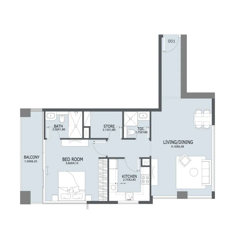 Al Ghaf 2 1 bed floor plan, 958 sqft