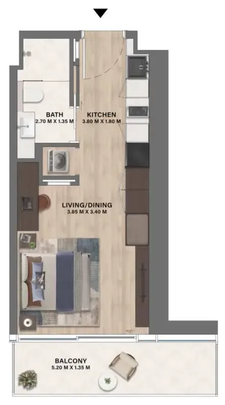 Mövenpick Residences Dubai Motor City Phase 1 Studio floor plan, 368 – 404 sqft