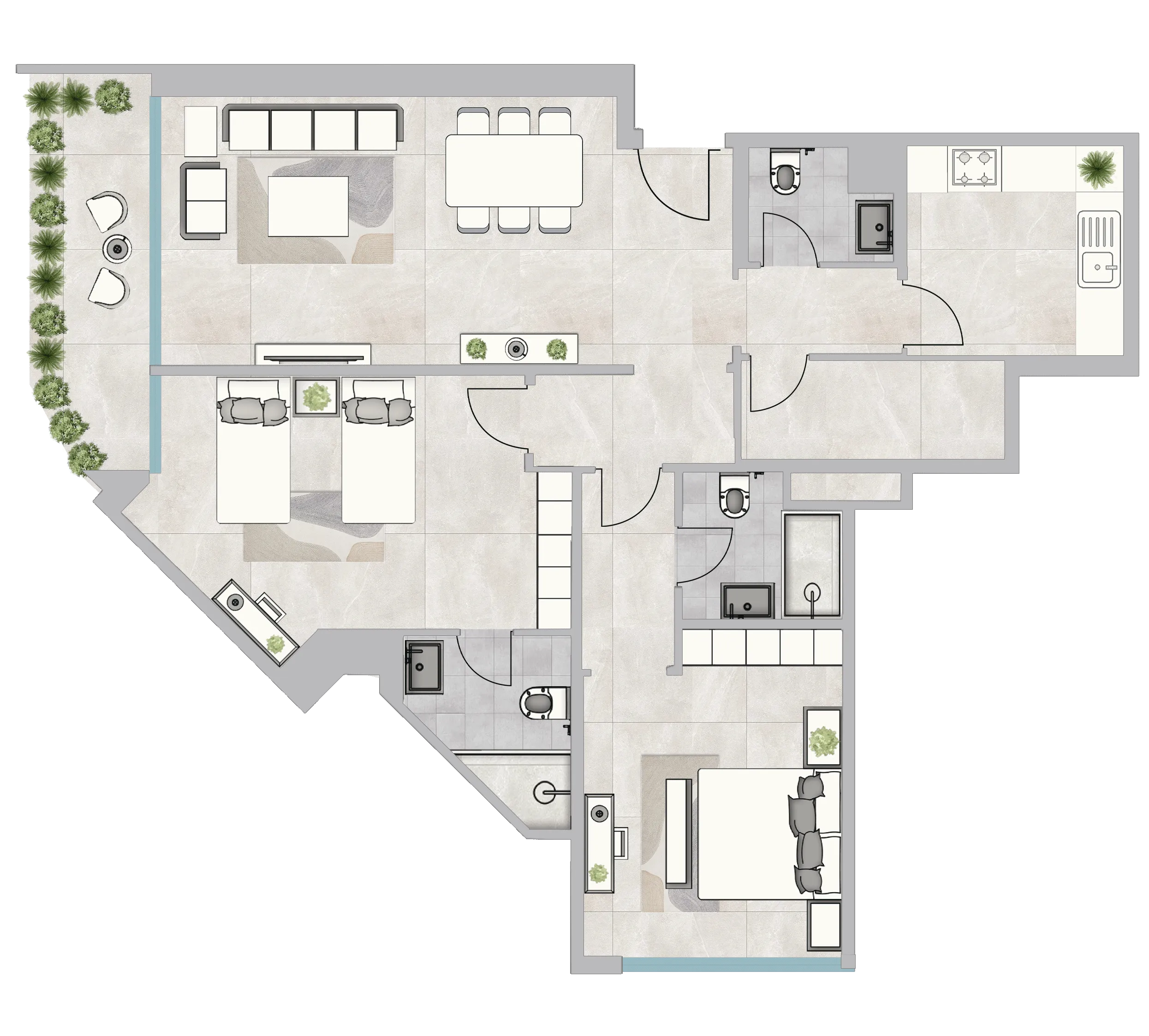 Infinity Tower 2 bed floor plan, 1,699 sqft