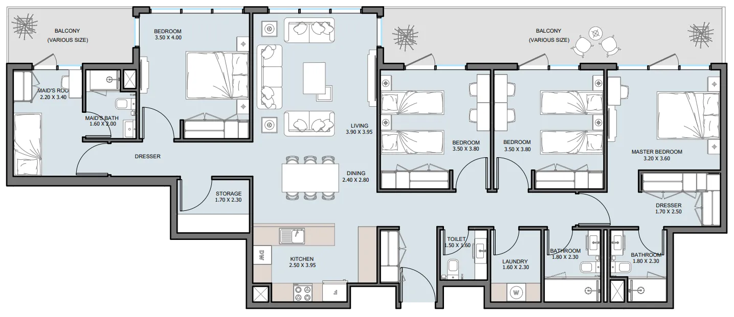 The District 4 bed floor plan, 1,942 sqft
