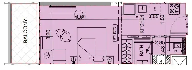Binghatti Luxuria Studio floor plan, 362 sqft
