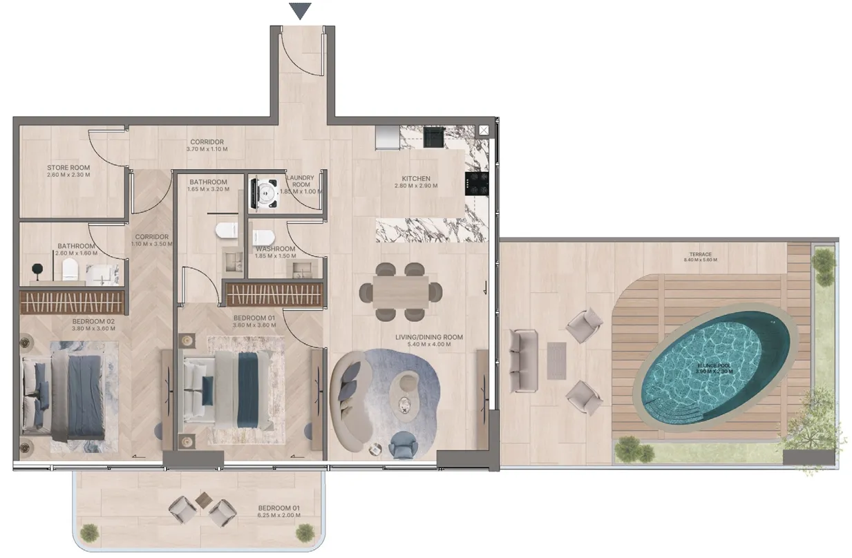 Meriden Beach Residences 2 bed floor plan, 1,779 sqft