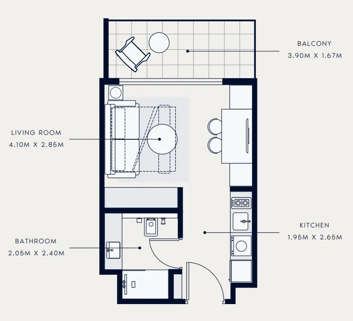 Azizi Venice Studio floor plan, 360 sqft