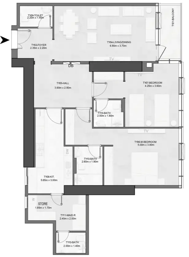 Joud Tower 2 bed floor plan, 1,557 sqft