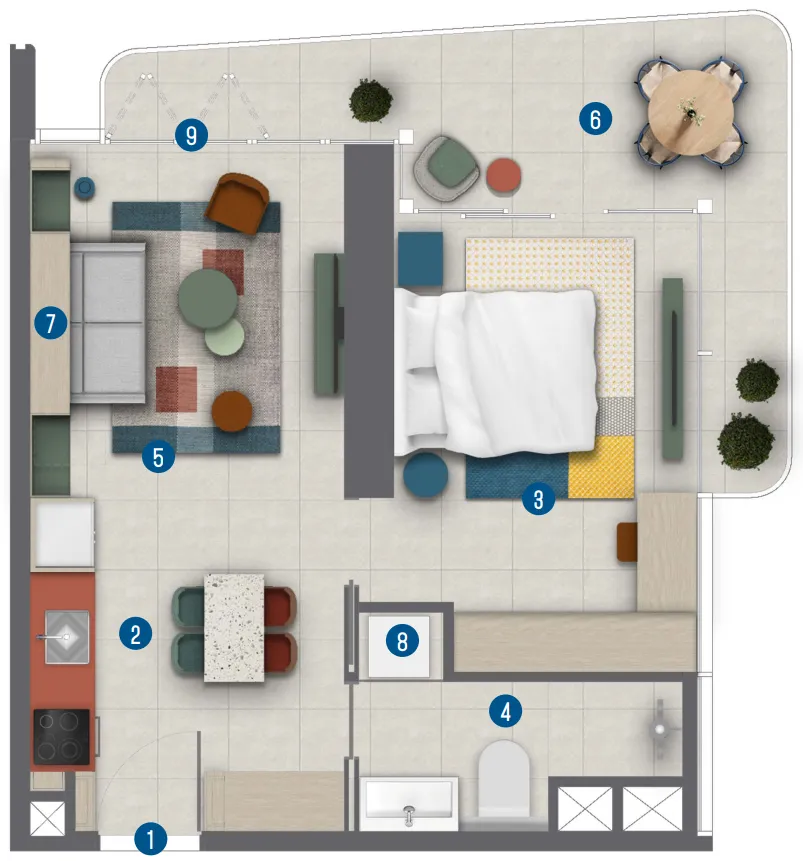 Rove Home Marasi Drive 1 bed floor plan, 622 sqft