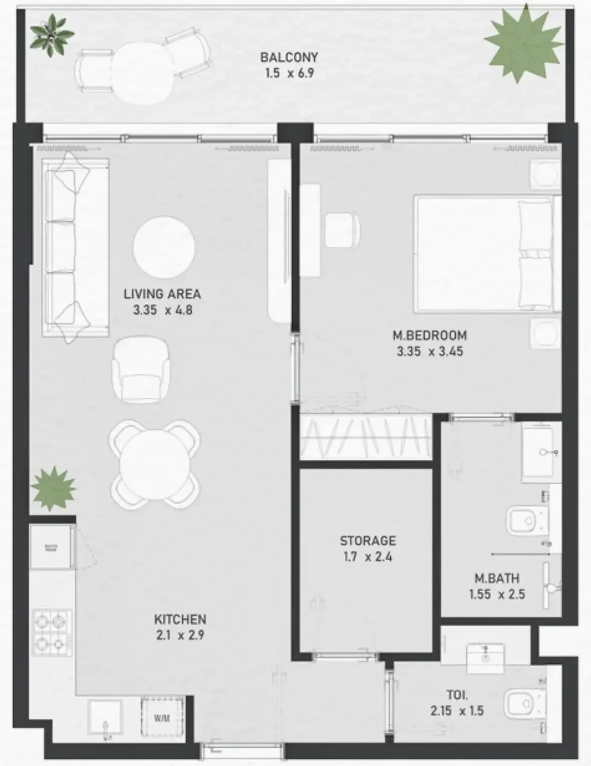 Ayami Residence 1 bed floor plan, 711 sqft