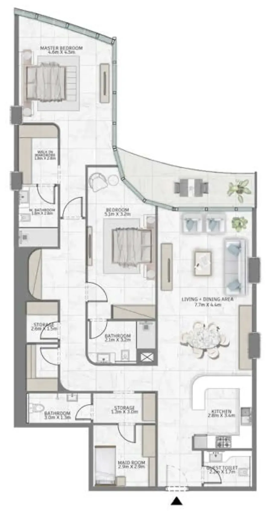 Al Habtoor Tower 2 bed floor plan, 1,957 – 1,999 sqft