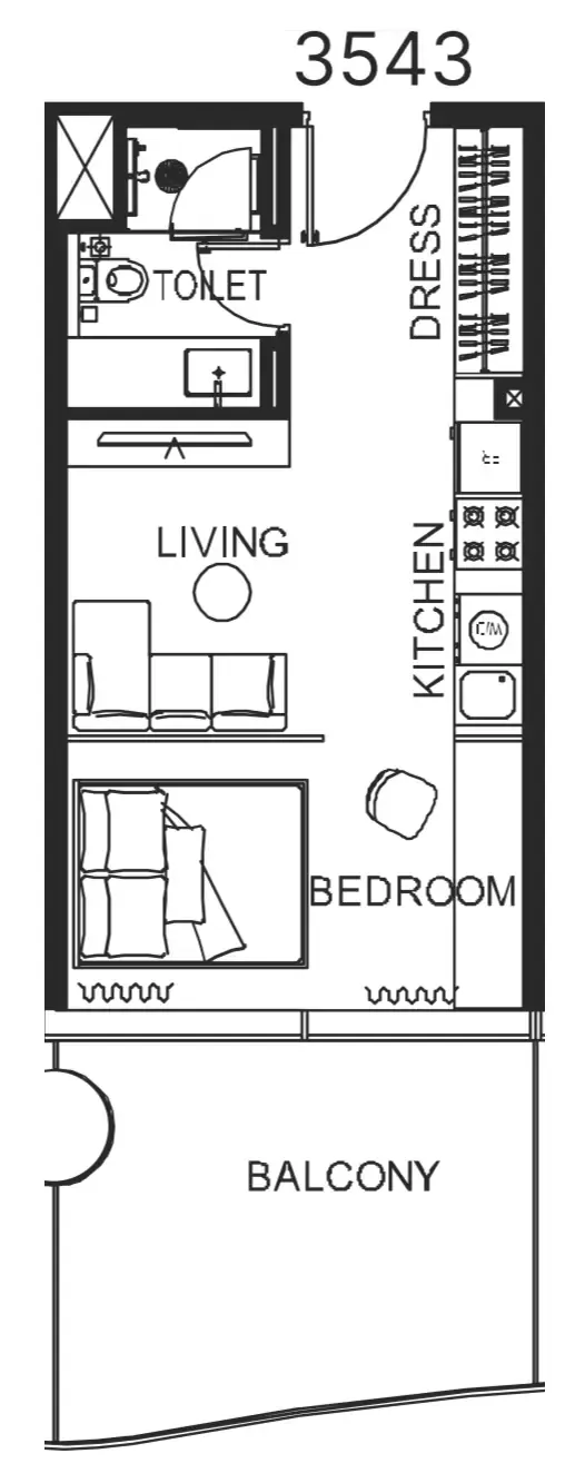The WOW Tower Studio floor plan, 483 sqft
