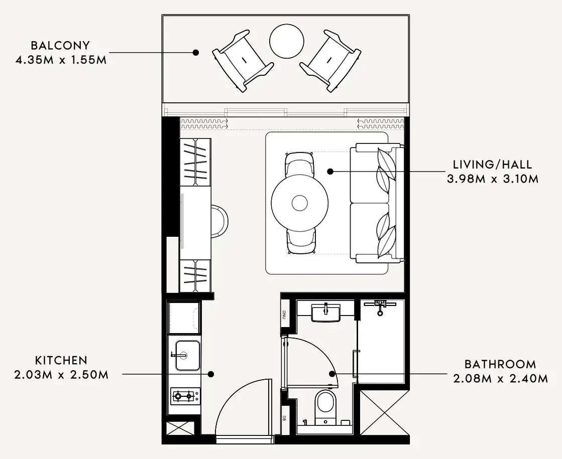 Azizi Milan Studio floor plan, 337 sqft