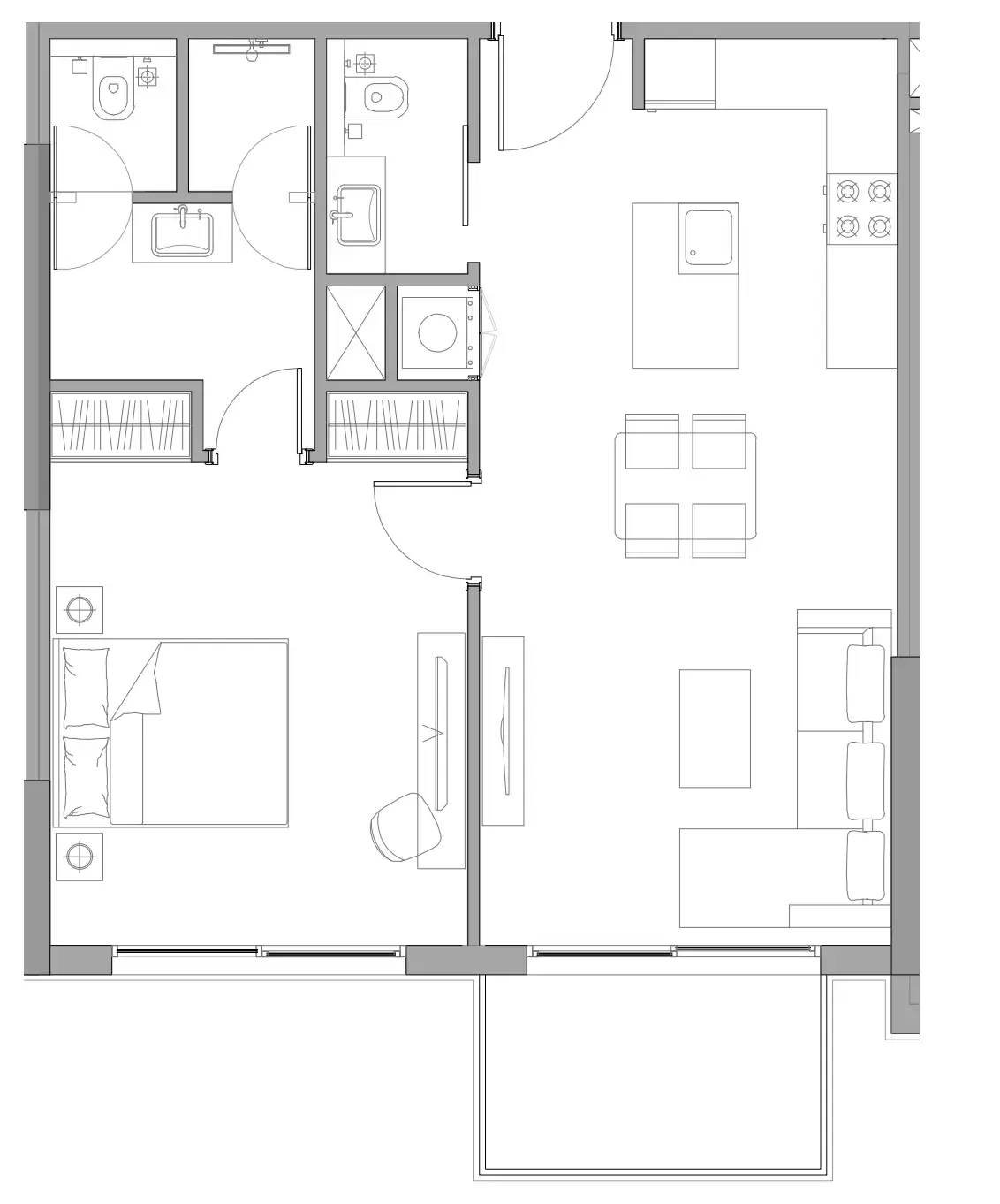 Trevino 1 bed floor plan, 682 sqft