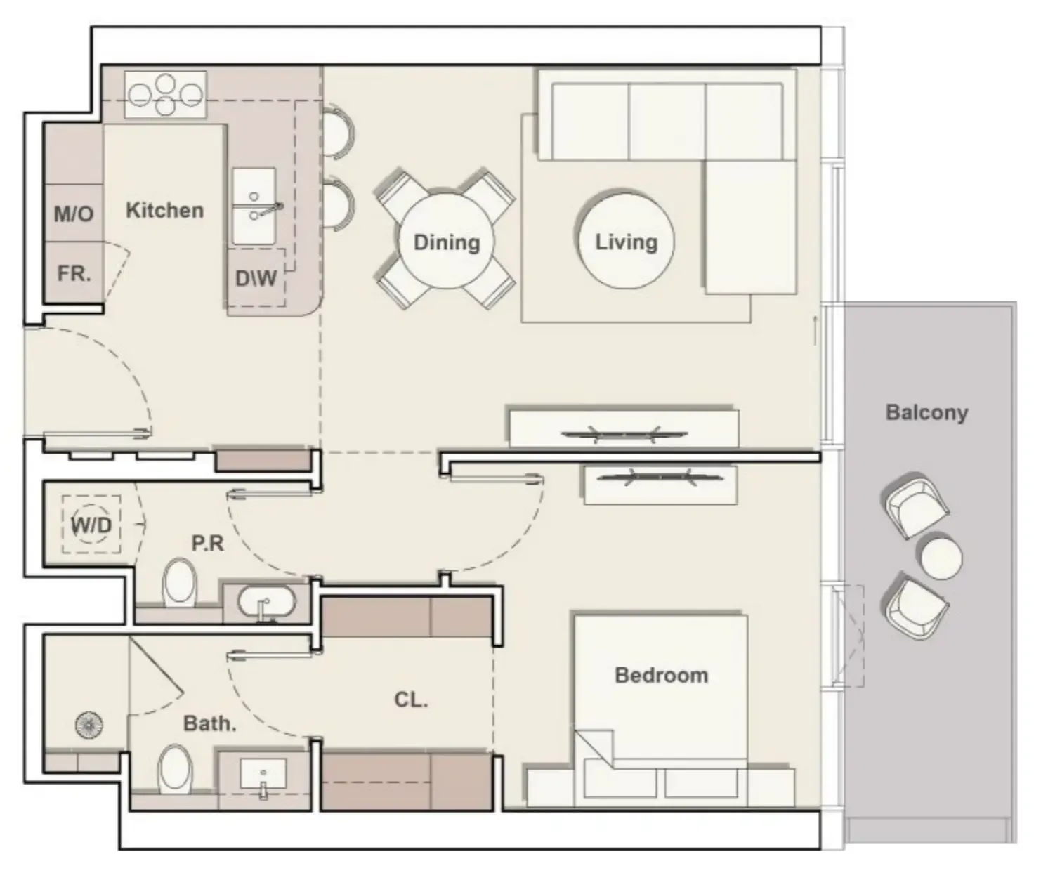 The Meriva Collection 1 bed floor plan, 834 sqft