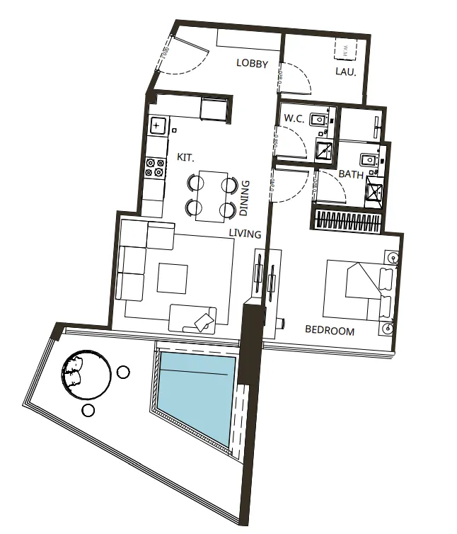 Binghatti Grove 1 bed floor plan, 915 sqft