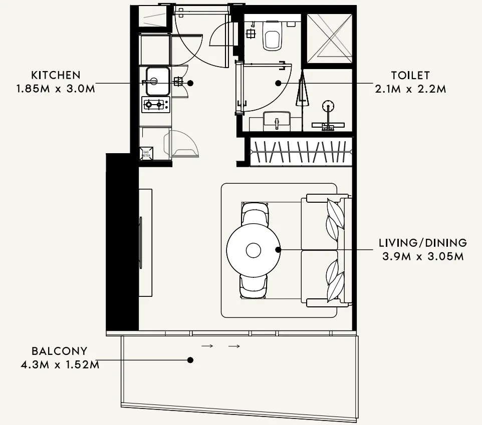 Azizi Milan Studio floor plan, 333 sqft