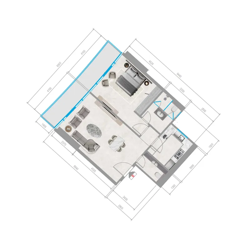 Orchid Towers Phase 1 1 bed floor plan, 893 sqft